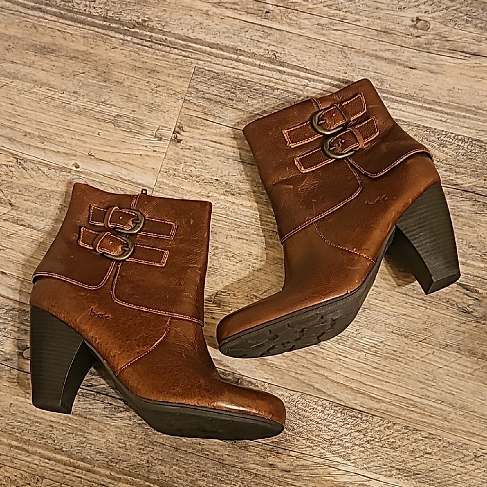 Brown Leather Ankle Boots with Buckle Detail